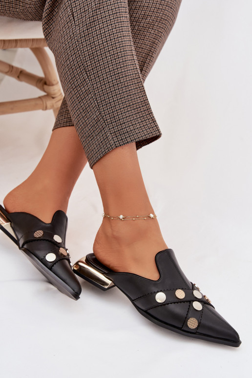 Pantofole in pelle Mule Femminile con cinghie D&A CR61-3058 colore nero