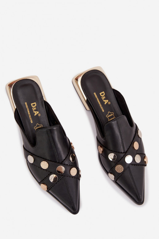 Pantofole in pelle Mule Femminile con cinghie D&A CR61-3058 colore nero