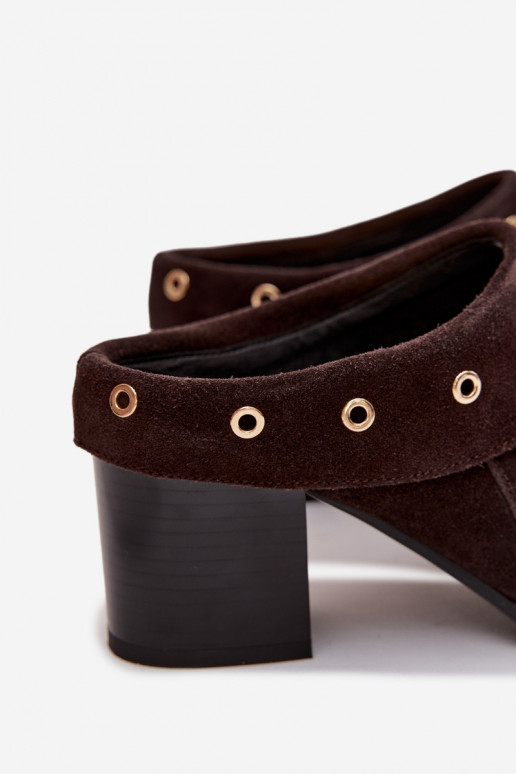 pantofole in pelle scamosciata stile coAboy Femminile con i tacchi D&A CR61-3059 CzekoladoAe