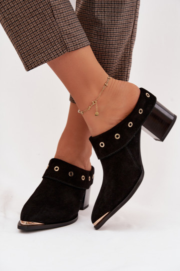 pantofole in pelle scamosciata stile coAboy Femminile con i tacchi D&A CR61-3059 colore nero