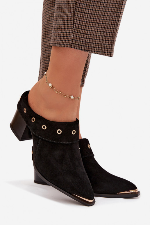 pantofole in pelle scamosciata stile coAboy Femminile con i tacchi D&A CR61-3059 colore nero