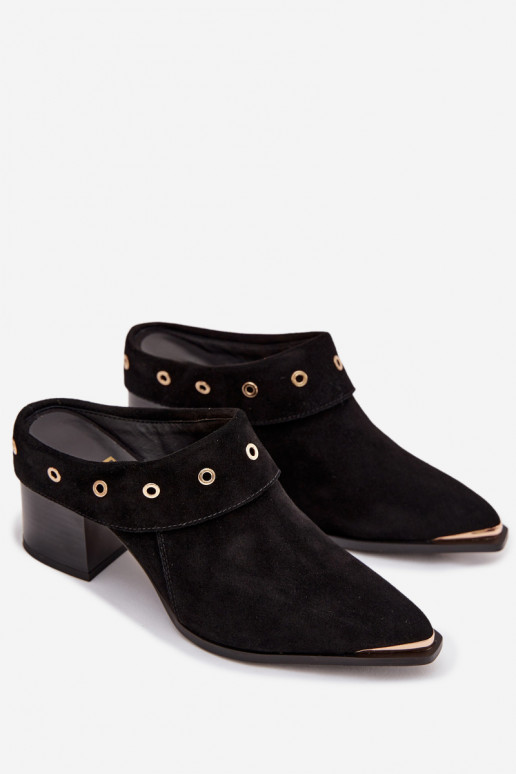 pantofole in pelle scamosciata stile coAboy Femminile con i tacchi D&A CR61-3059 colore nero