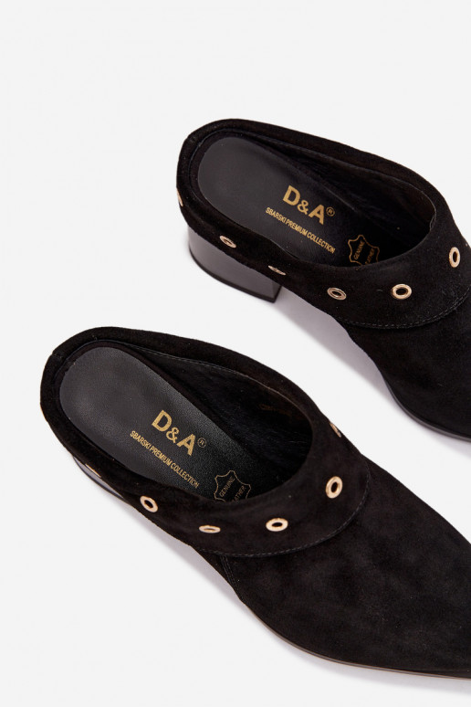 pantofole in pelle scamosciata stile coAboy Femminile con i tacchi D&A CR61-3059 colore nero