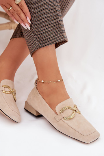 mocassini da donnaAbilitatoturalnego dalla pelle scamosciatau colore dorato Detal D&A CR61-3115 beige