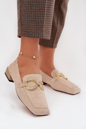 Mocassini in camoscio da donna con dettagli dorati D&A CR61-3115 color sabbia 2