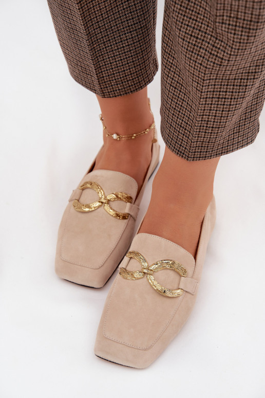 mocassini da donnaAbilitatoturalnego dalla pelle scamosciatau colore dorato Detal D&A CR61-3115 beige