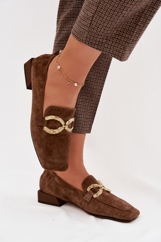 mocassini da donnaAbilitatoturalnego dalla pelle scamosciatau colore dorato Detal D&A CR61-3115 colore marrone