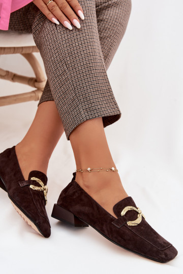 mocassini da donnaAbilitatoturalnego dalla pelle scamosciatau colore dorato Detal D&A CR61-3115 CzekoladoAe