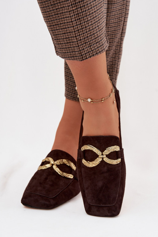 mocassini da donnaAbilitatoturalnego dalla pelle scamosciatau colore dorato Detal D&A CR61-3115 CzekoladoAe