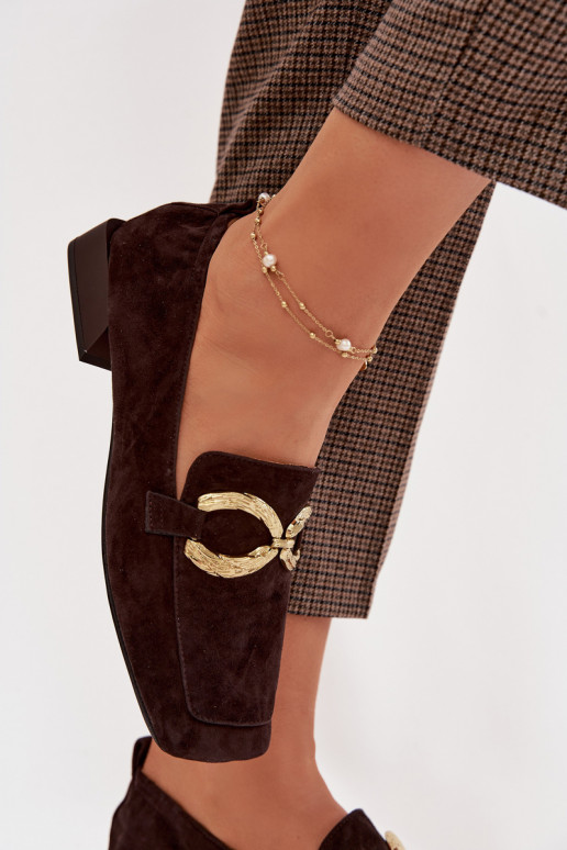 mocassini da donnaAbilitatoturalnego dalla pelle scamosciatau colore dorato Detal D&A CR61-3115 CzekoladoAe