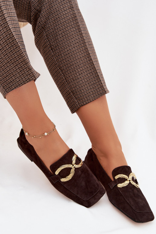 mocassini da donnaAbilitatoturalnego dalla pelle scamosciatau colore dorato Detal D&A CR61-3115 CzekoladoAe