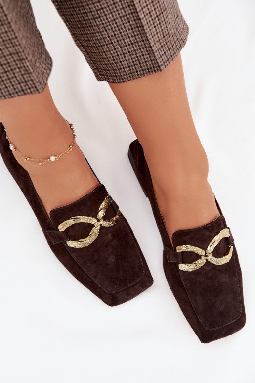 mocassini da donnaAbilitatoturalnego dalla pelle scamosciatau colore dorato Detal D&A CR61-3115 CzekoladoAe