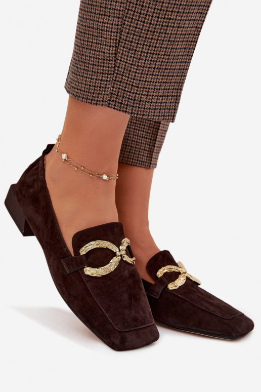 mocassini da donnaAbilitatoturalnego dalla pelle scamosciatau colore dorato Detal D&A CR61-3115 CzekoladoAe