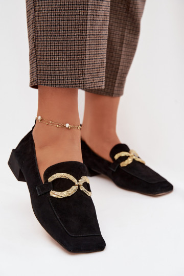 Mocassini in camoscio da donna con dettagli dorati D&A CR61-3115 neri 2