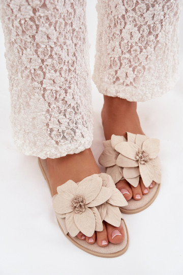 Pantofole da donna color avorio con motivi floreali Elzoria
