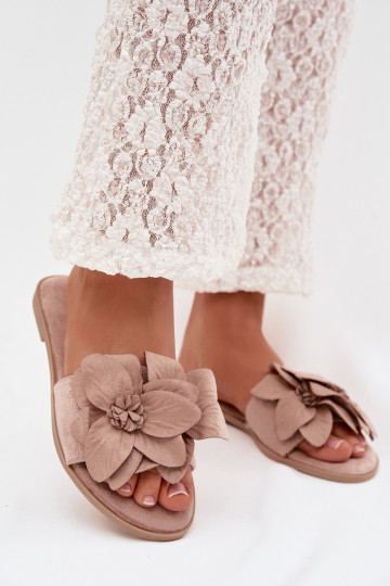 Pantofole da donna color sabbia con motivi floreali Elzoria