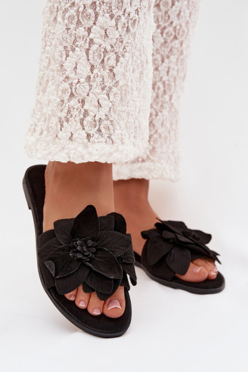 isoscele Pantofole da donna Con decorazionii con motivi florealiami colore nero Elzoria 2