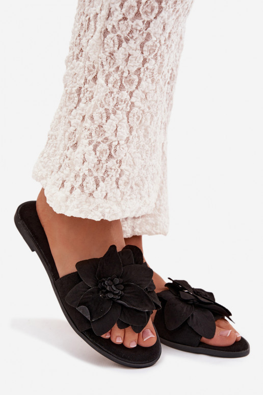 isoscele Pantofole da donna Con decorazionii con motivi florealiami colore nero Elzoria