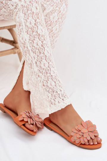 Pantofole da donna arancioni con decorazione Grelora