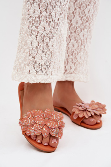 Pantofole da donna arancioni con decorazione Grelora 2