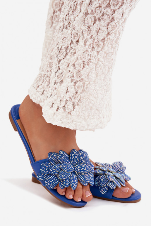 Pantofole Appartamento delle donne Con decorazione blu scuro Grelora