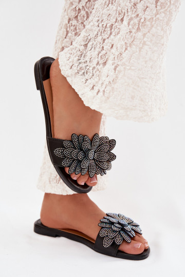 Pantofole da donna nere con decorazione Grelora
