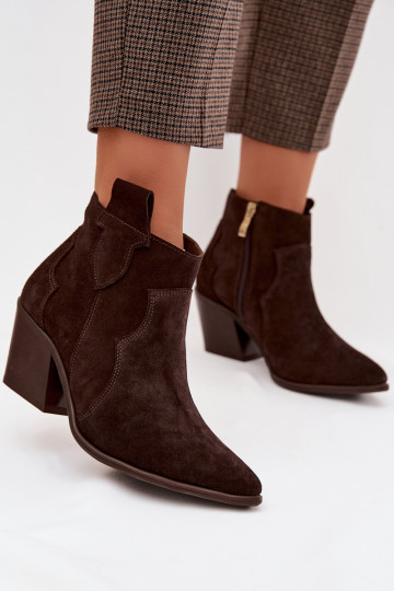 Stivaletti in stile cowboy in camoscio naturale marrone Zazoo 3153 2