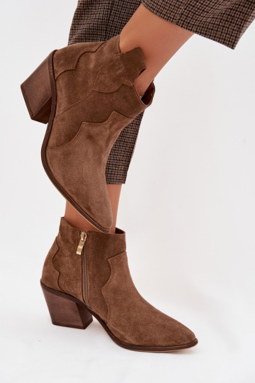 Stivaletti in stile cowboy in camoscio naturale chaki Zazoo 3153