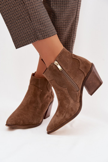 Stivaletti in stile cowboy in camoscio naturale chaki Zazoo 3153 2
