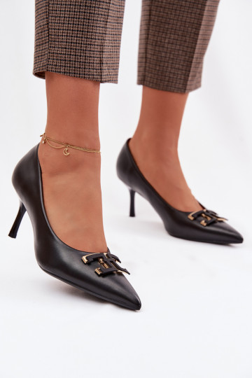 Scarpe con tacco alto e ornamenti in pelle artificiale nere Fivara 2