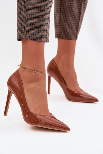 Scarpe con tacco alto verniciate in pelle artificiale marroni Jonira 2