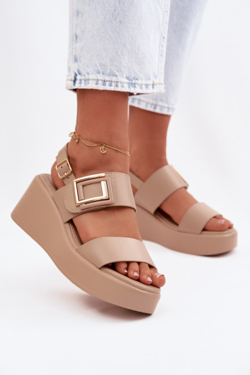 Sandali da donna con plateau e dettagli decorativi color sabbia Nelira 2