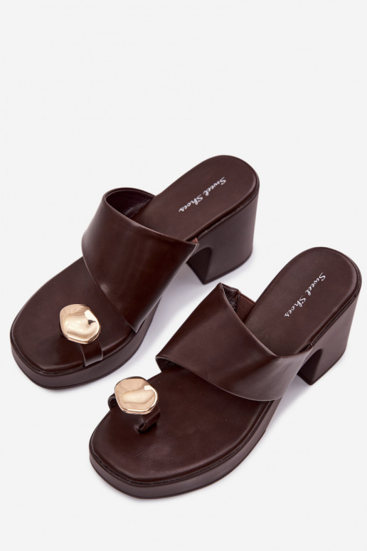 Pantofole da donna Abilitato SłupkoAym Obcasie Ze colore doratom Detalem CzekoladoAe Sinora