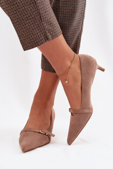 Scarpe Femminile Con tacco basso con tacchi decorati beige Pirela