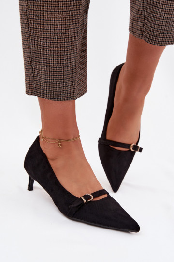 Scarpe da donna con tacco basso e tacchi decorati nere Pirela