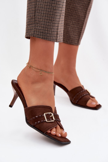 Pantofole da donna con tacchi sottili con cinghie I Złotą con fibbie CzekoladoAe Jelira
