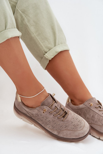 Scarpe sportive da donna in camoscio con elementi traforati Sergio Leone SP-002 marrone 2