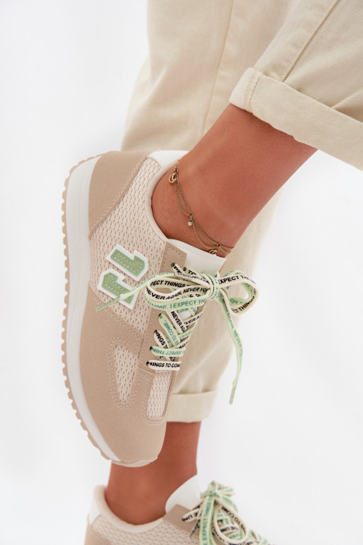 Scarpe modello sneakers Femminile Con decorazioni Allacciaturam beige Henira