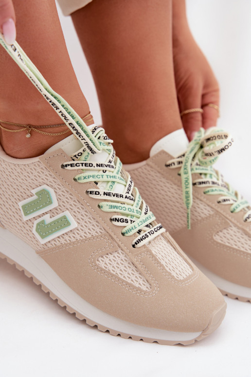 Scarpe modello sneakers Femminile Con decorazioni Allacciaturam beige Henira