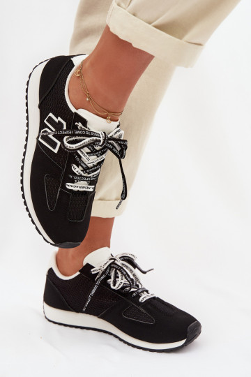 Scarpe modello sneakers Femminile Con decorazioni Allacciaturam colore nero Henira