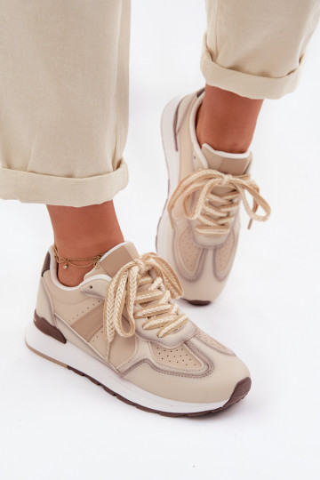 Scarpe sportive da donna in pelle sintetica color sabbia Kelira
