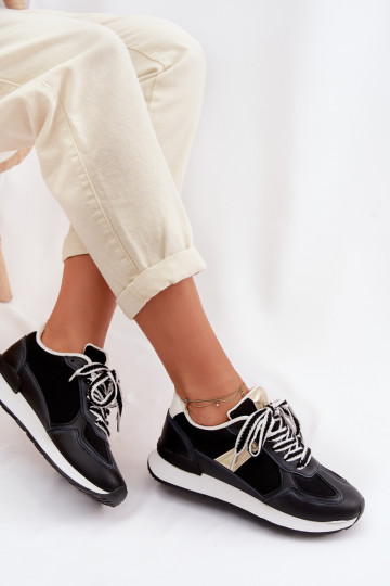 Scarpe sportive da donna in pelle sintetica nere Kelira