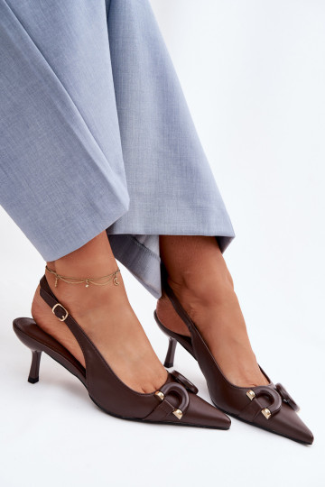Sandali da donna con tacco sottile e dettagli decorativi color cioccolato Brienne