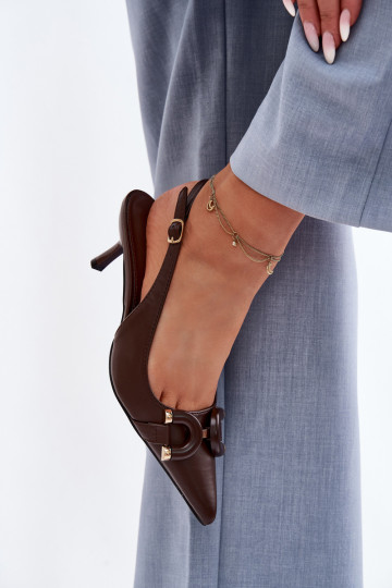Sandali da donna con tacco sottile e dettagli decorativi color cioccolato Brienne 2