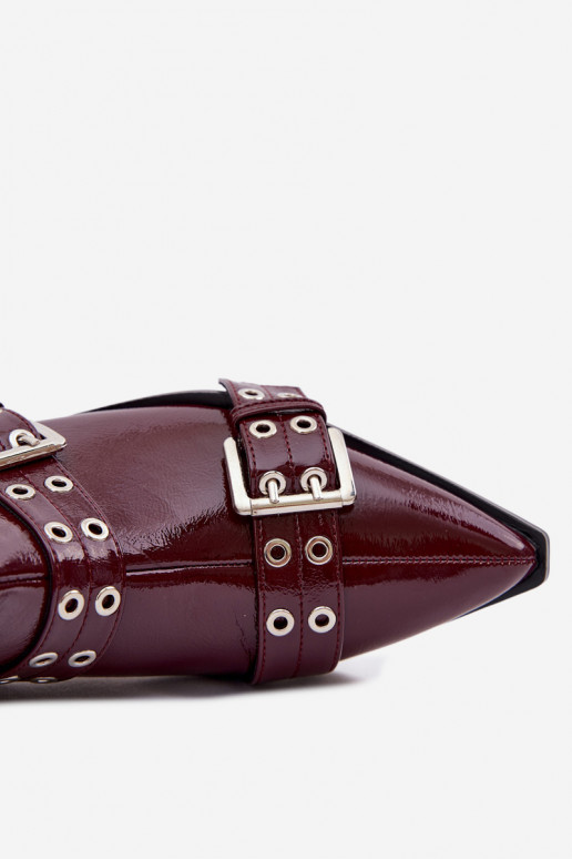 con effetto vernice Stivali da donna con tacchi larghi con strisce I con fibbiemi Borgogna Hamira