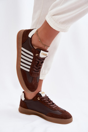 Scarpe sneakers da donna in pelle naturale e camoscio Big Star TT274715 color cioccolato