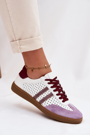Zazoo N1318 scarpe sportive in pelle sintetica con elementi traforati bianche e viola da donna