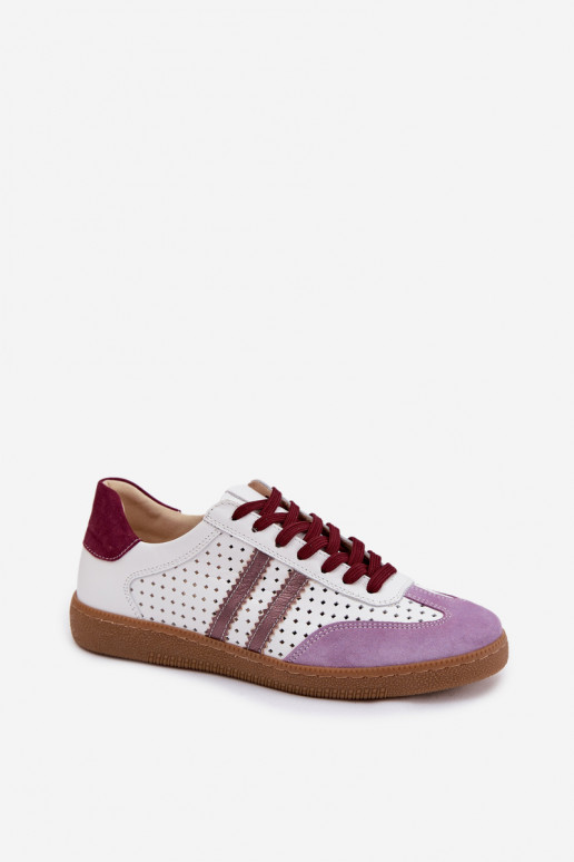 Zazoo N1318 scarpe sportive in pelle sintetica con elementi traforati bianche e viola da donna