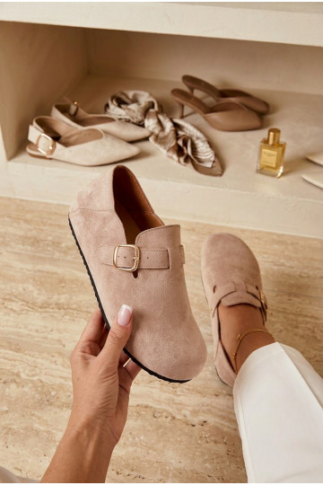 Scarpe da donna in pelle sintetica con fibbie dorate color sabbia Ismora 2