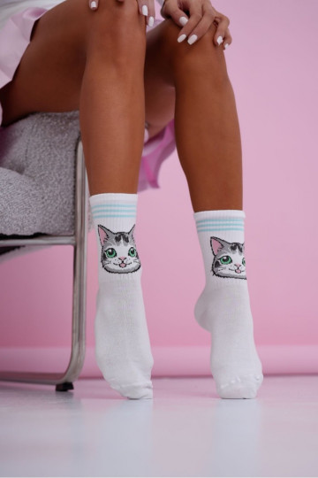 Calzini da donna con gatti e impronte blu